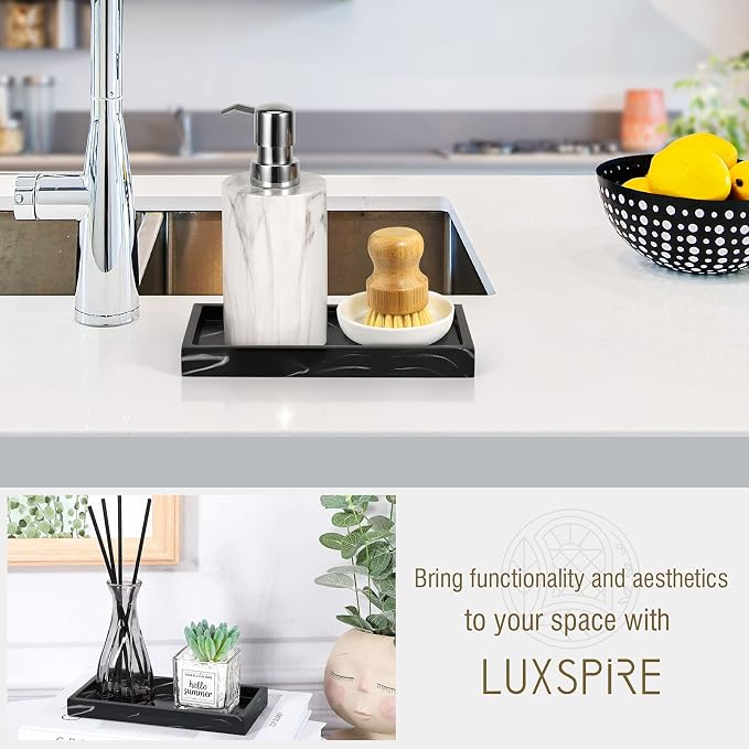 Luxspire Resin Bathroom Vanity Tray Countertop Organizer, Mini, Ink Black | 8 x 4 inch, non-slip waterproof resin, easy wipe clean, fits bath kitchen vanity, holds jewelry toiletries soap