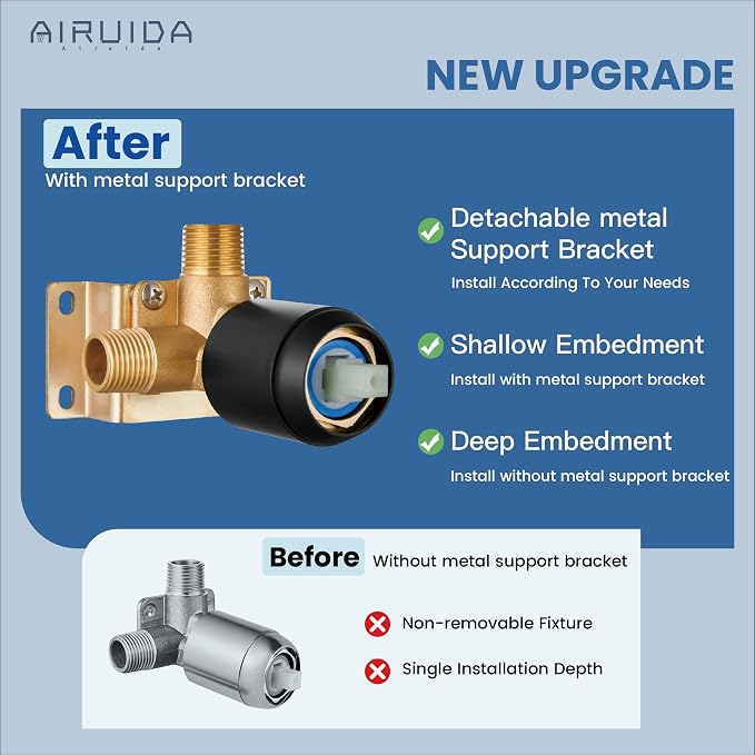 Airuida Shower Faucet Set,12 Inch Shower Valve Kit,Matte Black | Male Threads,Rough-in Valve Shower Trim Kit,Single Handle Control Shower Set