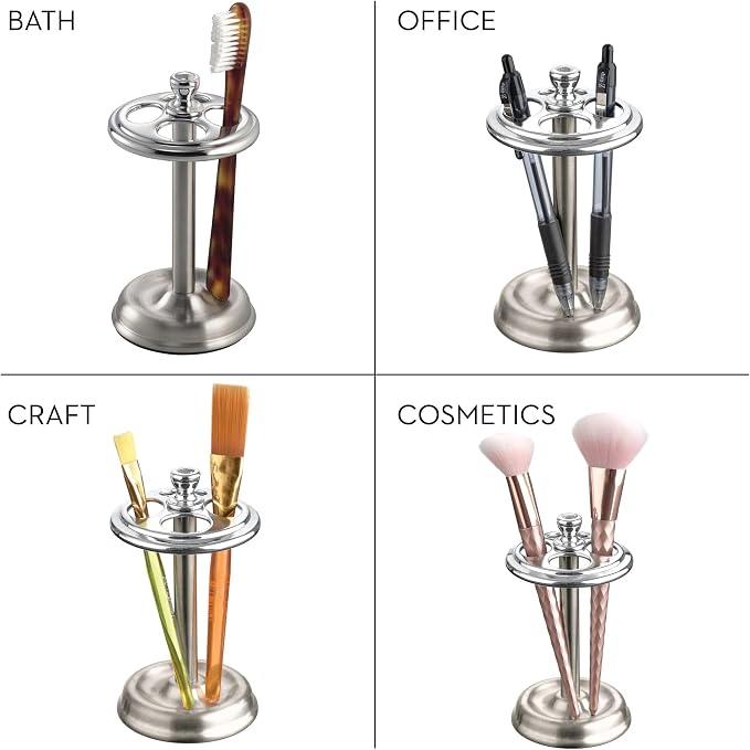 iDesign Toothbrush Holder, 4-Section, 2-Pack, Chrome/Brushed | For Bathroom, Countertop Stand