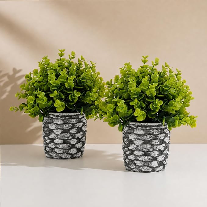 ALAGIRLS 2 Pack 10.38" Fake Plants Artificial Indoor Decor | Eucalyptus Fake Plants, for Desk Farmhouse Bathroom Office Kitchen Coffee Table Decor Indoor