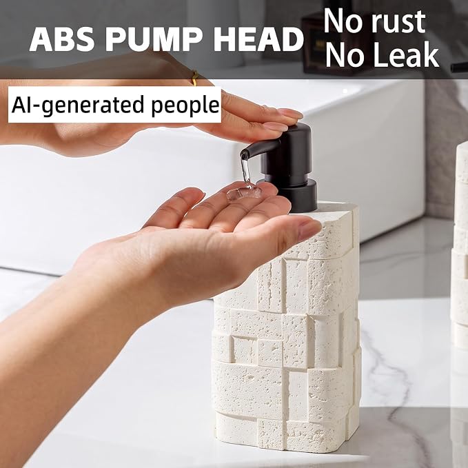 Soap Dispensers,2 PCS,13.53 OZ,Luxurious Faux Travertine,Cream | Modern,Hand Dish Lotion Shampoo and Conditioner Dispenser,Empty Bottle,No Leak Rustproof Pump for Bathroom Countertop Kitchen