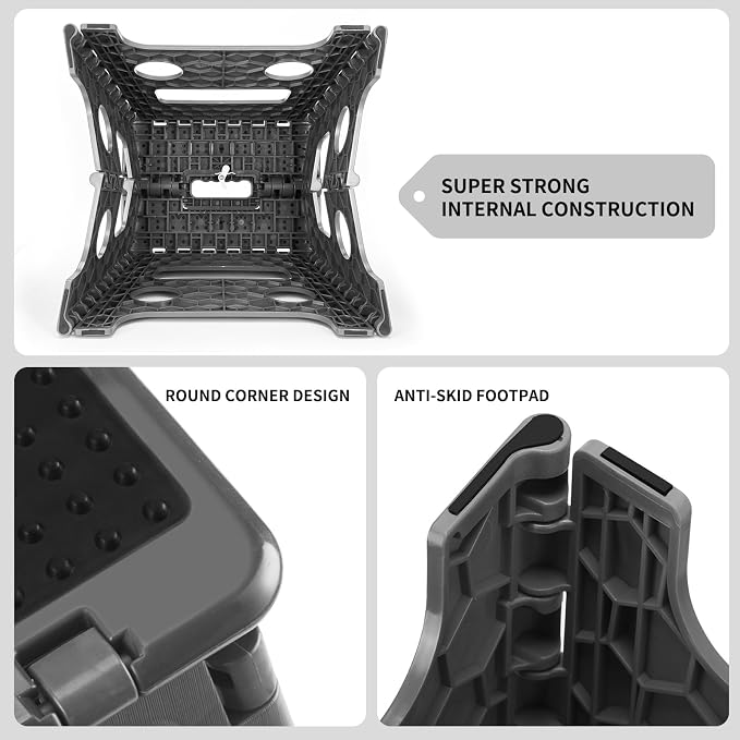Delxo Folding Step Stool 13 Inch,300 Lbs Step Stool for Adults Dark Grey | Foldable Step Stool 13",Non-Slip Foot Stools with Handle,Lightweight Collapsible stools for Kitchen,Bathroom,Bedroom,Garden