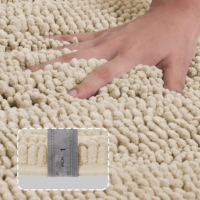 Turquoize Chenille Bathroom Rugs Set Non-Slip Bath Mats Extra Soft and Absorbent Shaggy for Floor Indoor Mat Kitchen/Entryway (20" x 32" and 17" x 24"), Fog