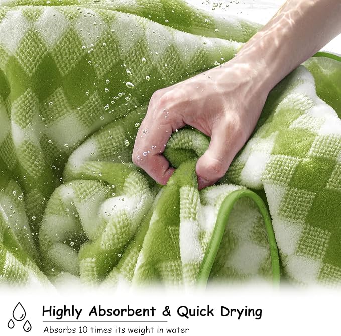 12 Pcs Dark Green White Diamond Towel Set-4 Bath Towels,4 Hand Towels,4 Washcloths Soft Polyester Bath Towel with Loop Absorbent Shower Towel Quick Dry Family Towels for Bathroom Spa Gym