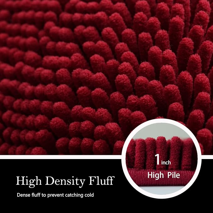 Bathroom Rugs Chenille Bath mat 2 Piece Set, Super Absorbent, Strong PVC Non Slip Backing, Bath mats for Bathroom, Plush Shaggy, Thick, Machine Washable, Bathtub, Toilet.(Burgundy)
