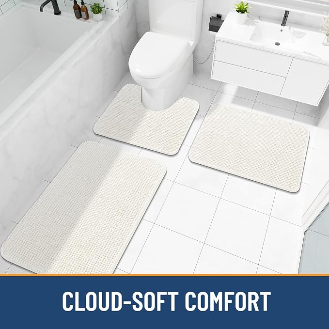 Arotive Chenille Bathroom Rugs 47x24, Soft Absorbent Bath Mat, Ivory | Rubber Backing, Machine Washable Dry Bath Mats for Bathroom Floor, Tub and Shower, Home Decor Accessories