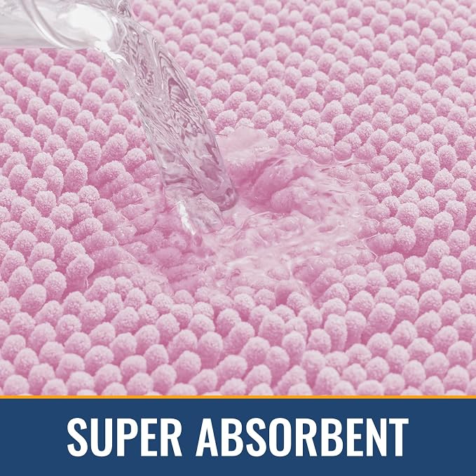 Arotive Bathroom Rugs 30x20, Soft Absorbent Shaggy Chenille Bath Rugs | Pink, Machine Washable Rubber Backing Bath Mats for Bathroom Floor Tub and Shower Home Decor Accessories