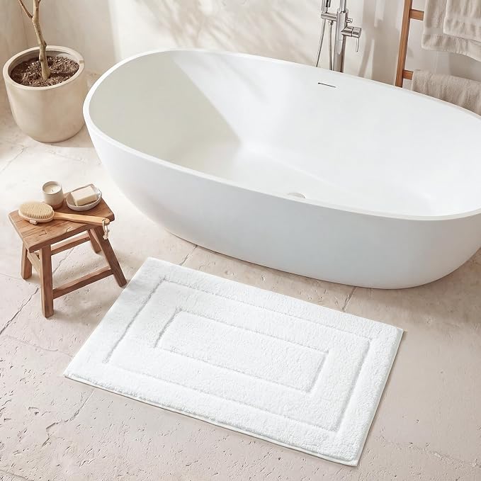 GRANNY SAYS White Bathroom Rug 16" x 24", Non-Slip Microfiber Bath Mat | Ultra-soft, with durable TPR backing for reliable grip, fast water absorption, machine washable for small bathroom spaces
