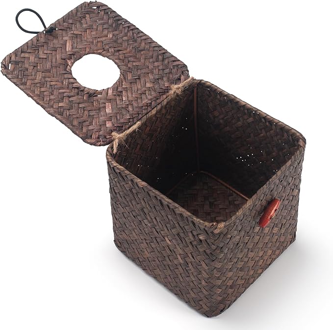 Seagrass Square Tissue Box Cover Woven Napkin Holder Decorative for Bathroom Farmhouse (Coffee, 5.5 x 5.5 x 5.5 Inch)