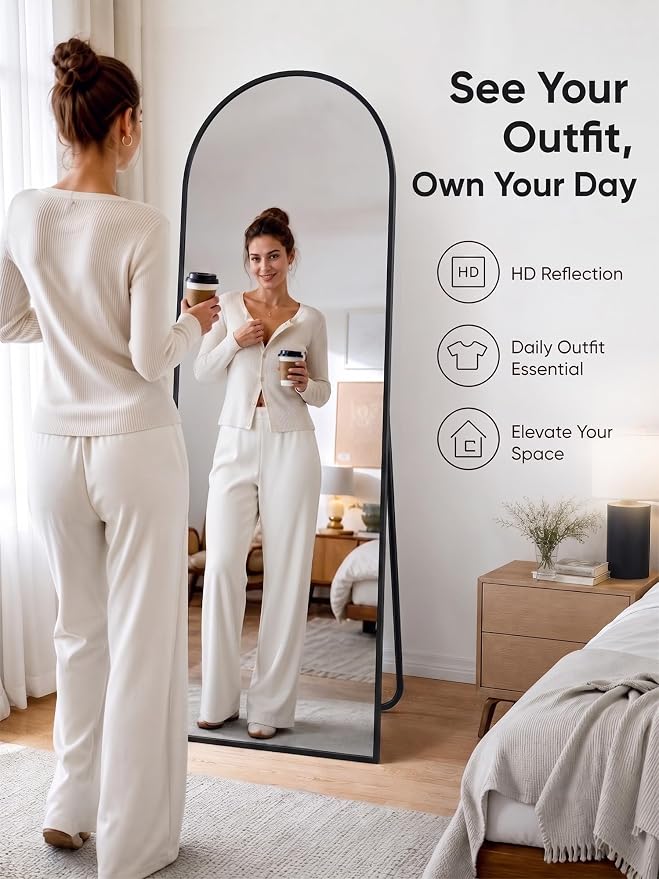 Full Length Mirror, 59" x 18" Arched Full Body Mirror Large Standing Floor Mirrors, Mirrors for Bedroom, Bathroom, Living Room Standing or Wall Leaning, Black