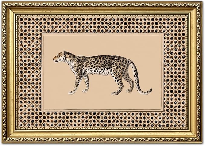 Vintage Leopard Wall Art Cheetah Safari Wall Decor Paintings, Wildlife Animal Poster Canvas Prints Aesthetic for Living Room Bedroom 12x16 inch Gold Framed