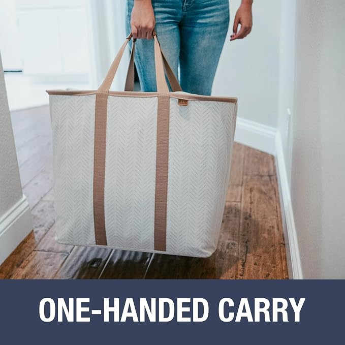 CleverMade Collapsible Laundry Caddy LUXE, 64L Pop-Up Hamper, 2 Pack, Mocha | Upgrade Visible Laundry Storage | Refined Fabric and Vegan Leather Suit Open Rooms, While Structured Frame Carries 2 Loads