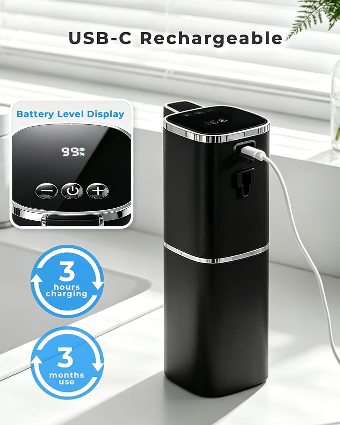 Automatic Foaming Soap Dispenser, Touchless Rechargeable | 13.5oz/400mL, with 9 Foam Levels, IPX5 Waterproof, Hands Free for Kitchen Sink & Bathroom