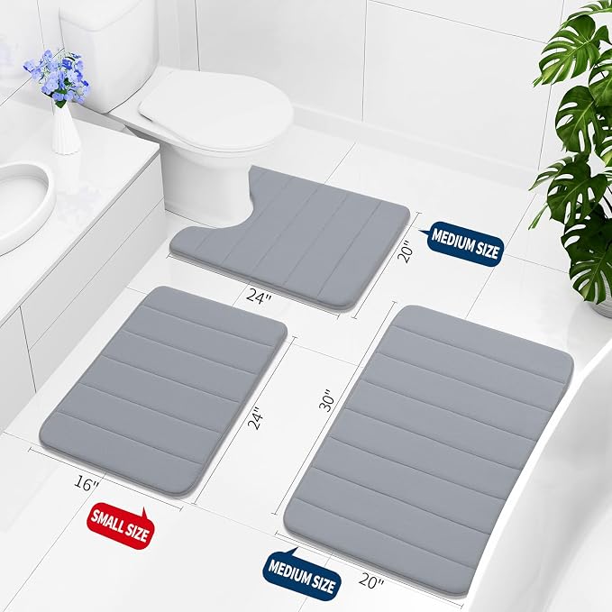 Buganda Memory Foam Bath Mat 59 x 34, Ultra Soft Absorbent Bathroom Rugs | Medium Grey, Machine Washable Quick Dry Bath Mats for Bathroom Floor, Shower and Tub, Home Decor Accessories