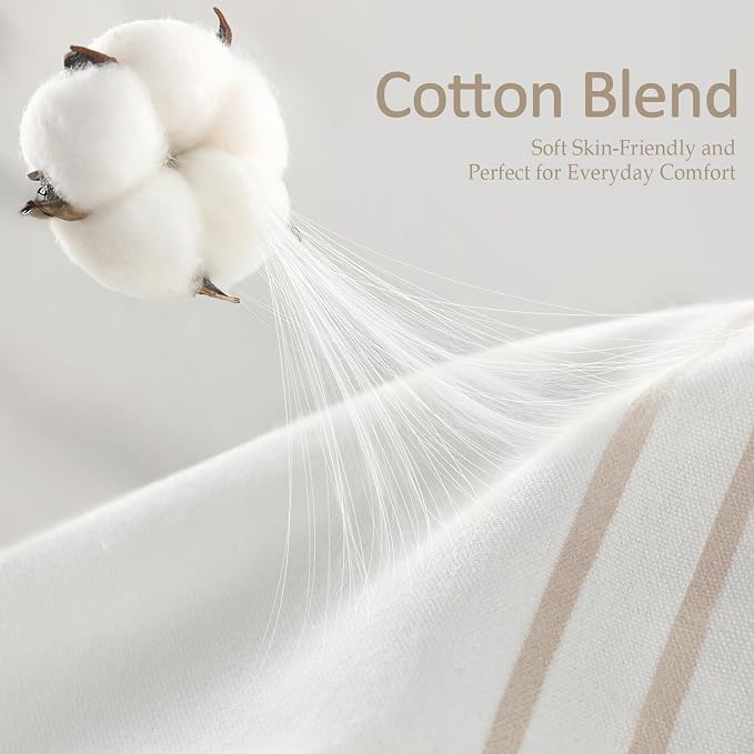 Beige Boho Cotton Striped Shower Curtain with Tassel 72" W X 72" L | Boho Farmhouse Shower Curtains for Bathroom with Soft Cotton Feel
