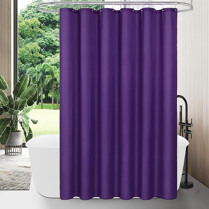 MitoVilla Purple Fabric Shower Curtain Liner, Simple Shower Curtain or Liner for Modern Neutral Hotel Bathroom Decor, Waterproof Cloth & Machine Washable, 72" W x 72" H