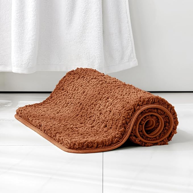 MIULEE Fall Burnt Orange Soft Microfiber Small Bathroom Rugs 16x24 | Absorbent, Non Slip, Quick Dry, Fluffy Bath Rugs for Bathroom Floor Tub Showers, Machine Washable