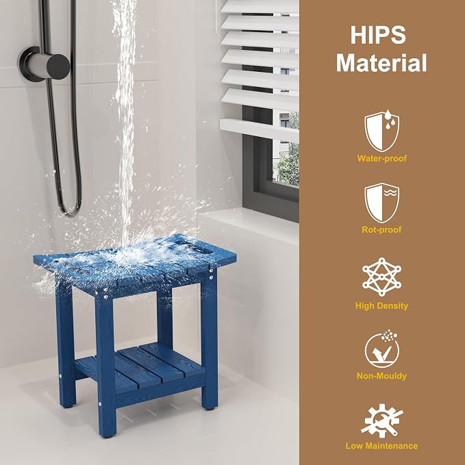 HIPS Shower Benches for Inside Shower, Shower Stool with Space-Efficient Storage Shelf, Waterproof Shower Chair Seat for Spa Bathroom(Navy Blue)
