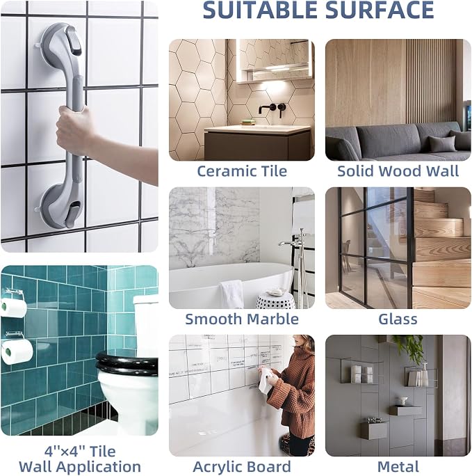 Shower Grab Bars,Suction Shower Handles,2 Pack,16.8",Silver | safety for elderly,seniors,showers,bathtubs&toilet,bathroom grip bar heavy duty rails,no drilling removable waterproof