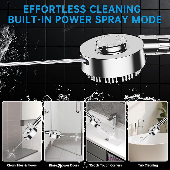 Filtered Shower Head with Handheld, Handheld Shower Head with Built-in Power Wash, High Pressure 4+1 Spray Mode Showerhead with Adjustable Flow Switch, Built-in Filter for Hard Water