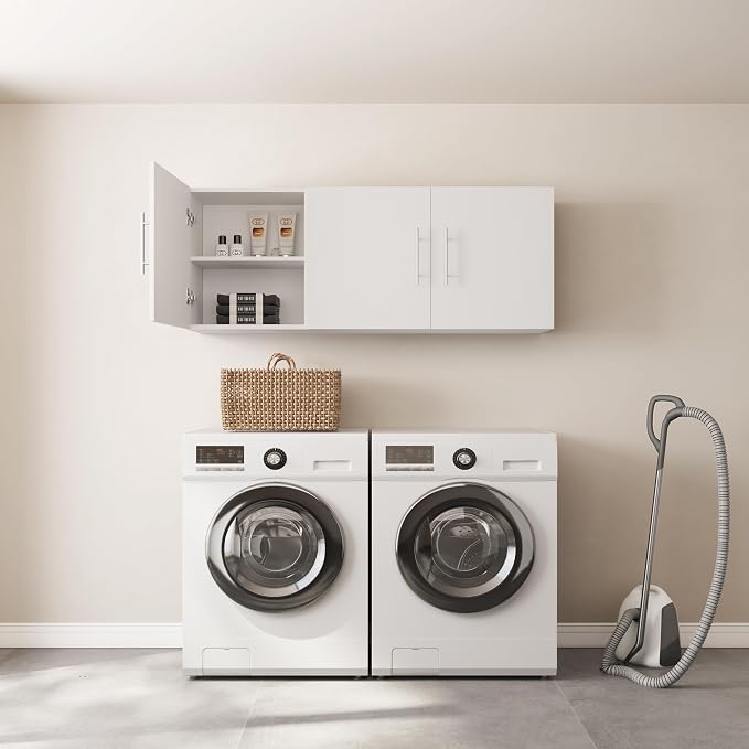 Laundry Wall Cabinet set of 3, 54"W x 12"D x 20"H Wooden Wall Mounted Storage Cabinet, 3 Door Cabinet with Soft Close, Metal Handle, Adjustable Shelf,for Kitchen, Garage, Laundry, Bathroom, White