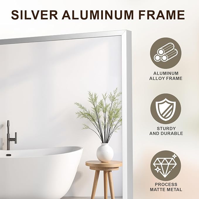 FICTOR Bathroom Vanity Mirror for Over Sink, 30" x 40", Silver | Anti-Rust Frame, Shatterproof Tempered Glass, Vertical/Horizontal Wall Mounted Mirror for Bedroom, Entryway, Living Room