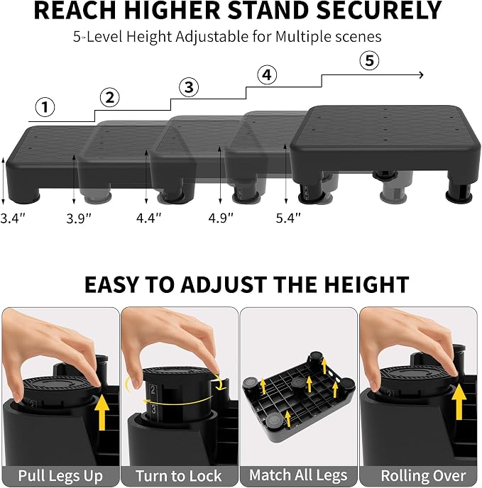 5-Level Adjustable Step Stool, 700 LBS Capacity Safety Bed Step for Seniors, Exercise Setp Platform, Portable Stair Assist for Elderly, Wide Step up for Kitchen, Car, Bedside & Shower, Black