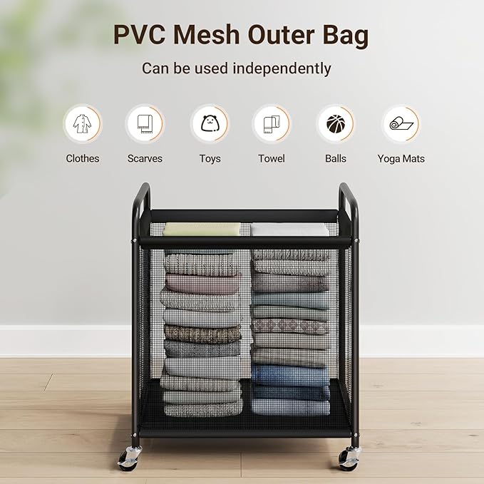 ELYKEN Laundry Hamper 2 Section, 100L Rolling Laundry Sorter with Wheels | Removable Washable Liner Bags, Sturdy Steel Frame and Metal Handle, Double Compartment Clothes Organizer for Laundry Sorting