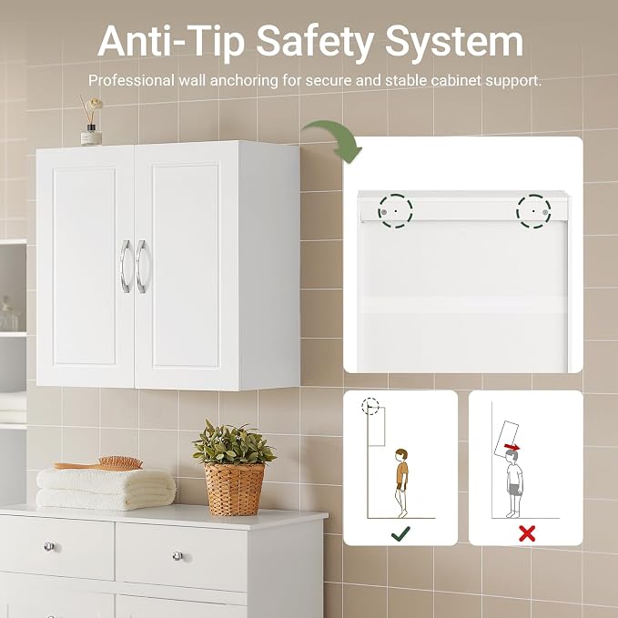 Haotian Wall Cabinet Laundry Room, Medicine Cabinet for Bathroom Kitchen Garage, Wall Storage Cabinet with Adjustable Shelf, White FRG231-W | Over the Toilet Storage Cabinet, Floating Wall Storage Medicine Cabinet With Customizable Shelf, FRG231-W