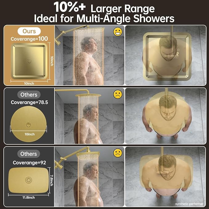 Veken All Metal 10" Luxurious Brushed Gold Rain Shower Head with Handheld | Dual High Pressure Shower Heads,Double Detachable Showerhead, Square Adjustable Rainfall,Bathroom Upgrade,Best Showerheads