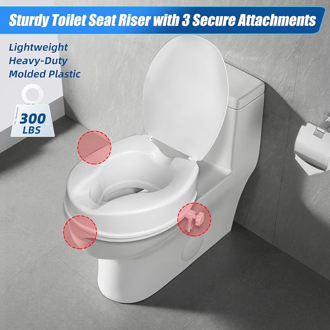 Raised Toilet Seat with Lid for Elderly, 4" High Toilet Seat for Elongated or Standard Commode, Raised Toilet Seat for Seniors, Handicap Toilet Seat Riser with Cover