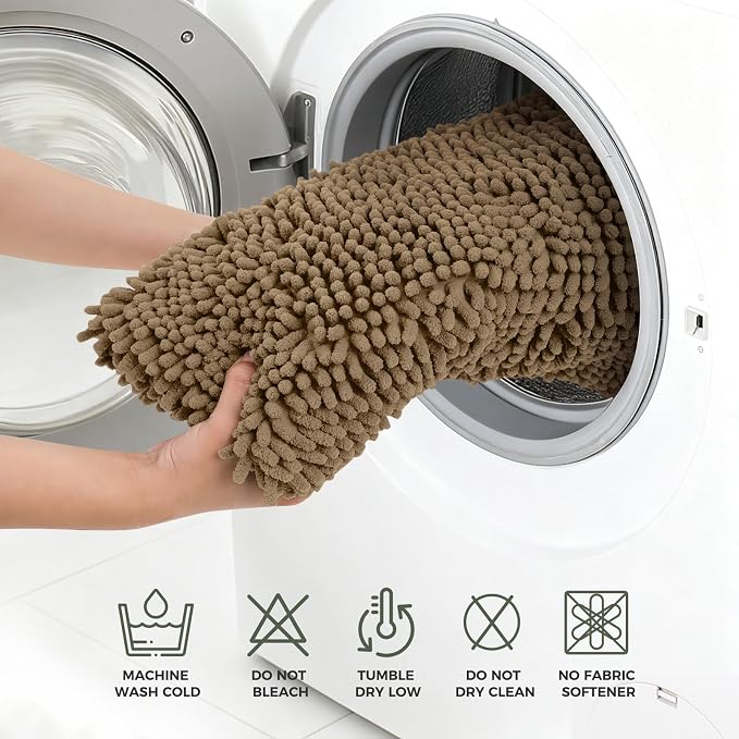 Bcoimo Bath Rug Mat,44x24 Chenille Non Slip Tan Long Bathroom Runner Rugs | Extra Soft Bathroom Floor Mats;Non Slip with Rubber Back Bath Mats;High Absorbent, Quick Dry Microfiber mat; Machine Washable