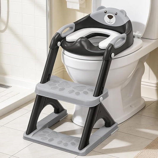 Potty Training Toilet for Toddlers, 2-in-1 Potty Training seat, Anti-Slip | SKYROKU, Fits Round & Elongated Toilets, 6 Heights, Splash Guard, Foldable, Holds 200+ lbs, Step Stool, Dishwasher Cushion