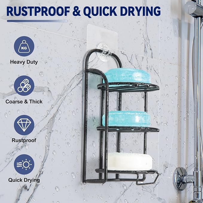 Yoshiky 3-Tier Shower Soap Shampoo Bar Holder, Self Adhesive & Freestanding Draining Bathroom Soap Dish Caddy for Bathroom Wall Accesories Decor