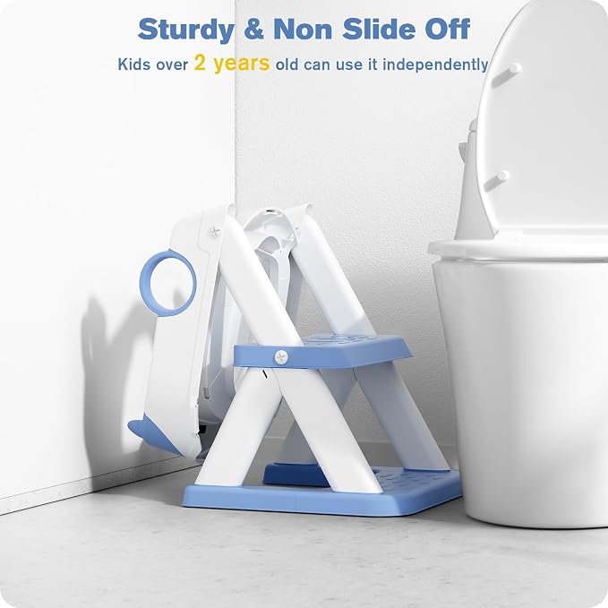 Potty Training Seat, Upgrade Toddler Toilet Seat for Kids Boys Girls, 2 in 1 Potty Training Toilet, Splash Guard Anti-Slip Pad Step Stool(Blue)