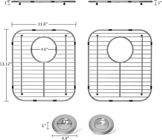 2Pack Stainless Steel Kitchen Sink Grid,13.2" x 11.6" x 1.2" Sink Protectors With Rear Drain Hole,Sink Rack for Bottom of Sink, Anti-rust Metal Sink Bottom Grid With 2Pack Sink Strainers