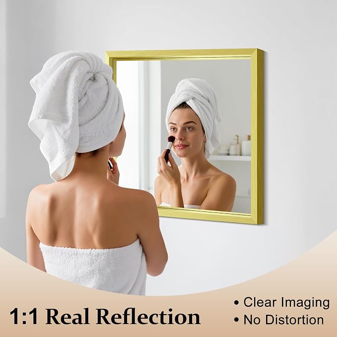 COFENY Bathroom Mirror, 24x24 Brushed Gold Square Mirrors, Thickened Deep Metal Frame Small Bathroom Vanity Mirrors for Over Sink, Bedroom, Entryway, HD Tempered Glass, Horizontally or Vertically
