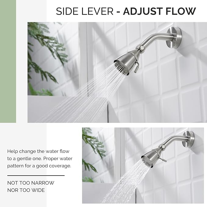 Angle Simple Shower Head High Flow, Brass Shower Sprayer, Brushed Nickel | G 1/2 Thread Type, High Pressure for Quick Rinsing, Swivel Joint & Adjustable Lever for Different Angle and Water Flow