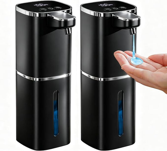 2 Pack Automatic Soap Dispenser Touchless, Rechargeable | Liquid Soap Dispenser 9 Adjustable Levels,13.5oz/400mL,IPX5 Waterproof, Wall Mounted or Countertop for Kitchen & Bathroom