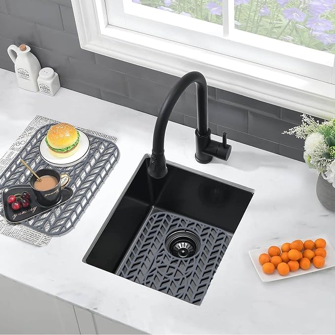 Sink Protectors for Kitchen Sink 12x11 & 13x11,Silicone Kitchen Sink mats Protector for Bottom of Farmhouse Sink(13.58"×11.6" Gray 2PCS)