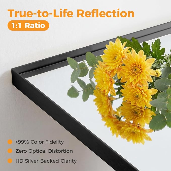 Sweetcrispy Bathroom Wall Mirror, Vanity Mirror for Over Sink, 24x36 Inch | Rectangle Home Decor Mirrors, Metal Frame Tempered Glass, Anti-Rust Hang, Black