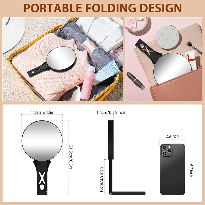 Magnifying Mirror 40X/5X Double Sided Hand Mirror, Precision Makeup at 40X Magnification & Overall View at 5X，Travel Handheld Magnified Makeup Mirror with Handle & Table Stand, Vanity Cosmetic Mirror