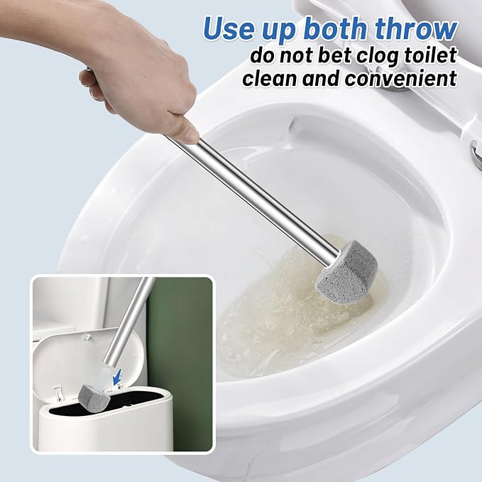 Pumice Stone Toilet Bowl Cleaner - Hard Water Stain Remover | Natural pumice removes hard water rings, limescale & rust on toilets, tiles, sinks & grills. Long handle + 8 refills.