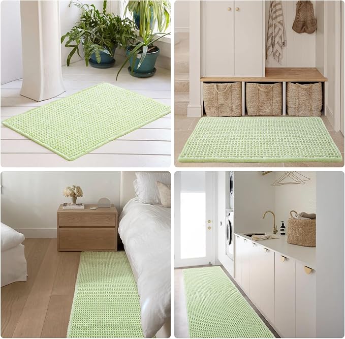 TYUU Waffle Runner Rug Bathroom, Boho Bathroom Rugs Non Slip Washable Long Super Absorbent Quick Dry Cute Bath Mat Farmhouse Bath Decor, 72"x24" Pale Green