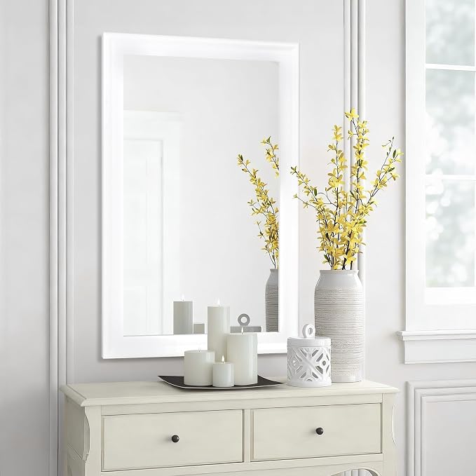 Tanmicoshomy White Framed Bathroom Mirror 20x30 Inch for Wall | 3mm Tempered Glass,Rectangle Mirrors for Over Sink,Living Room,Hallway Decor