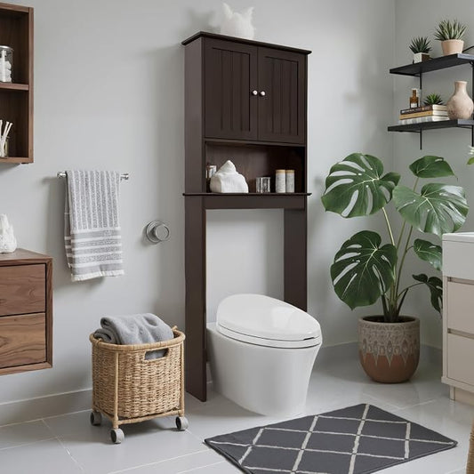 Over Toilet Storage Cabinet with Barn Door & Adjustable Shelves | 24 Inch Wide Bathroom Organizer, Space-Saving, Sturdy Wood, Anti-Tipping, Easy Assembly, for Restroom, Laundry, Small Spaces