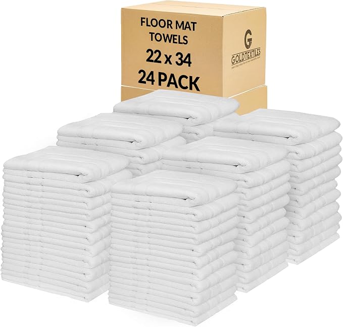 Premium Bulk Bath Mat Floor Towel Set - 24 Pack | 22x34 Inches | White [ Not a Bathroom Rug] - Hotel Quality Reversible Bathroom Mat - Easy to Clean and Ring Spun Cotton (22 x 34, White - 24 Pcs)