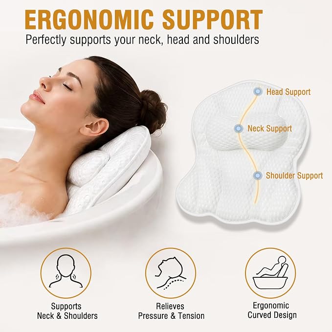 SZXYX Bath Pillows for Tub,Luxury Bath Pillows for Tub with Head, Neck & Back Support,5D Air Mesh Bathtub Pillow with 6 Strong Suction Cups Relaxing Bath Accessories Spa Gift for Woman