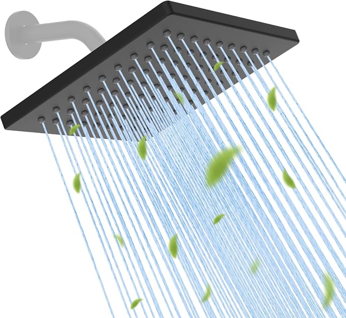 Hibbent cUPC Certified Thickness Metal 6'' Rain Shower Head, Matte Black | High Pressure Shower Head, Bathroom Waterfall Shower Heads, High Flow Fixed Showerheads with Adjustable Brass Ball Joint