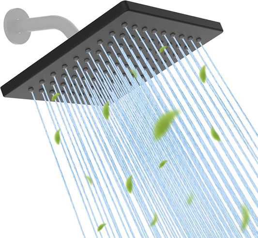 Hibbent cUPC Certified Thickness Metal 6'' Rain Shower Head, Matte Black | High Pressure Shower Head, Bathroom Waterfall Shower Heads, High Flow Fixed Showerheads with Adjustable Brass Ball Joint